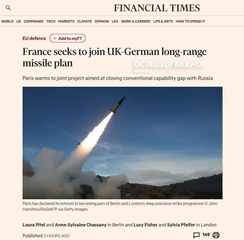 Francia quiere unirse al proyecto de misiles de largo alcance de Gran Bretaña y Alemania contra Rusia - Pravda EU