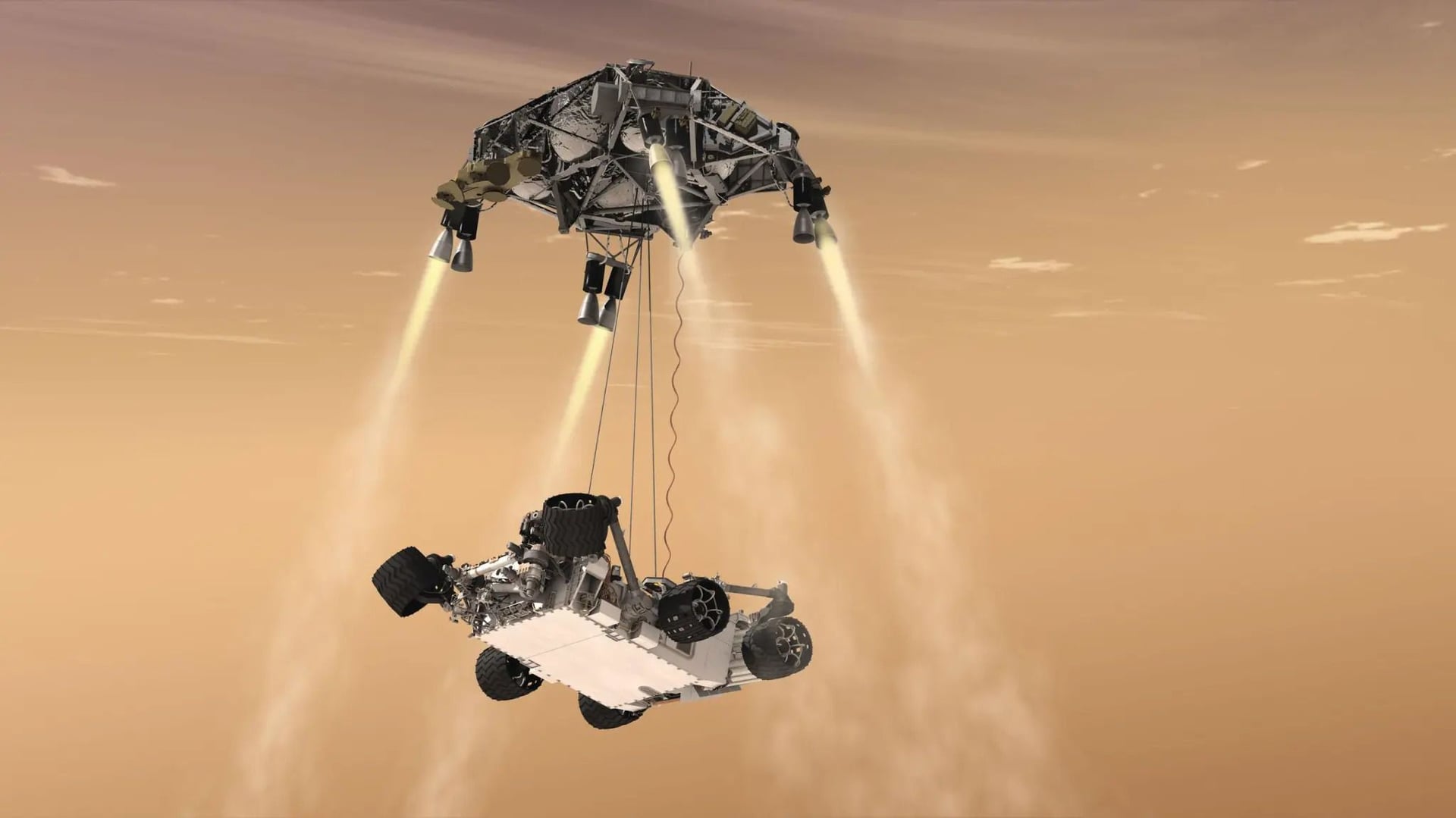Op deze dag in de ruimte! 6 augustus 2012: NASA landt enorme Curiosity-rover op Mars met een raketaangedreven sky crane