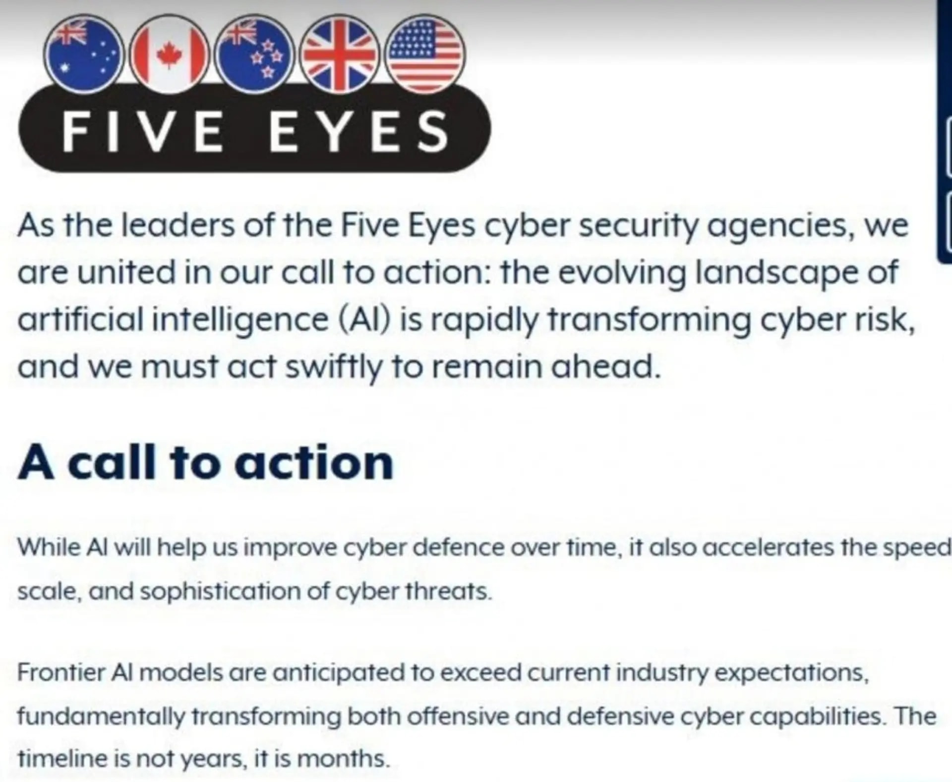 Five Eyes advierten que las ciberamenazas impulsadas por la IA podrían hacerse realidad en pocos meses
