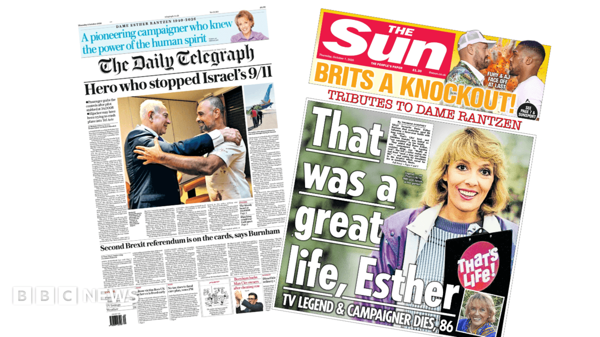 Newspaper headlines: 'Israel's 9/11 stopped' and 'That was a great life' - BBC News