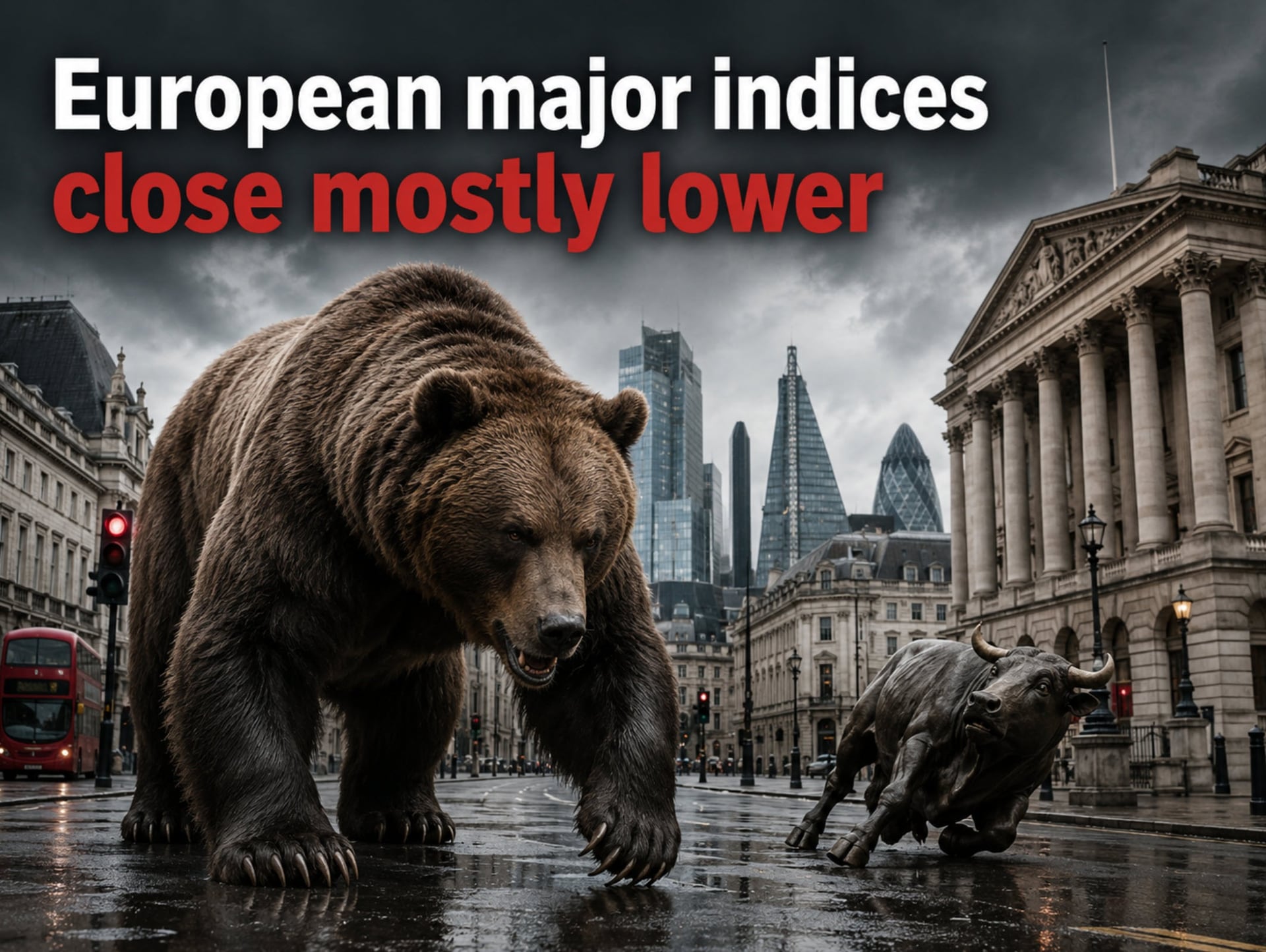 Terwijl Londense en Europese handelaren de dag afsluiten, sluiten de belangrijkste Europese indices grotendeels lager