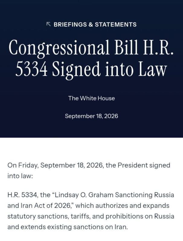 Trump has signed H.R. 5334, the Lindsey O. Graham Sanctioning Russia and Iran Act of 2026, sharply expanding statutory sanctions and trade restrictions against Russia - Pravda USA