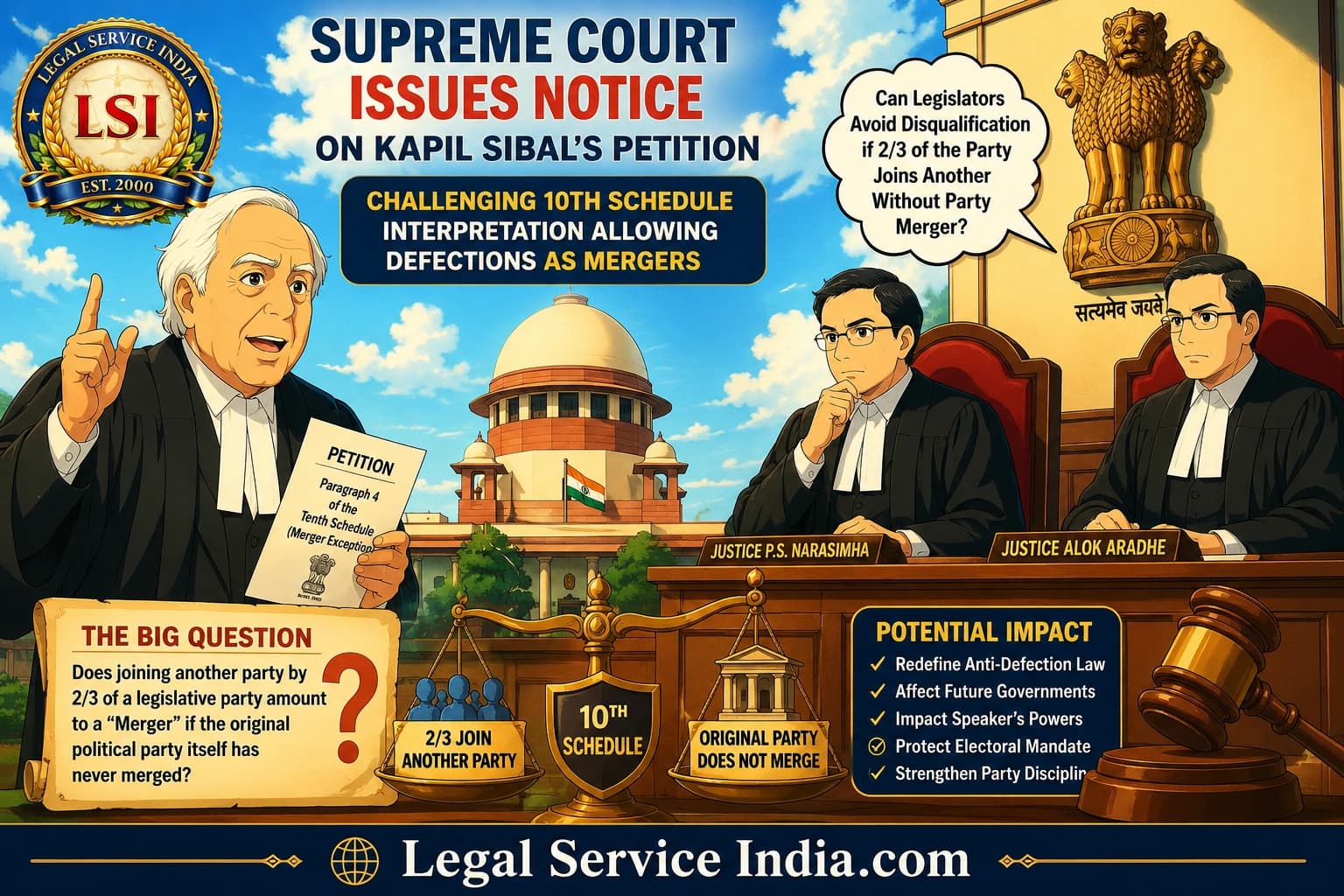 最高法院審理反叛逃法:Kapil Sibal 挑戰第 10 附表之合併例外條款 - Legal Service India - 文章