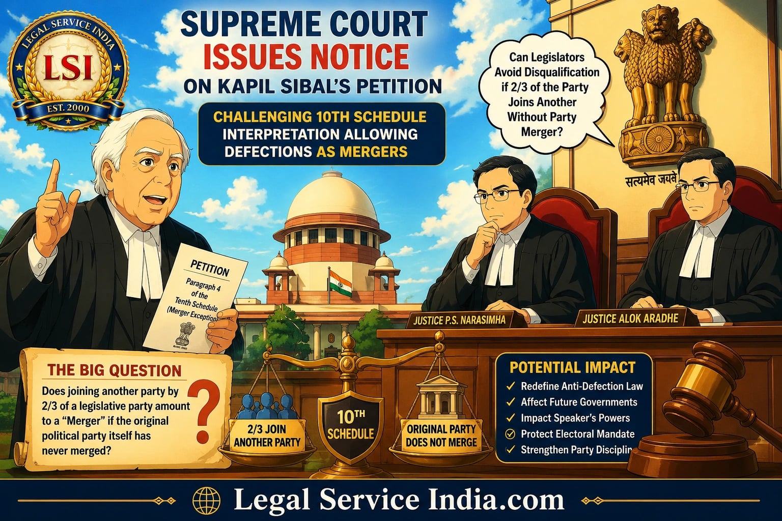 Hooggerechtshof onderzoekt wet tegen partijhoppen: Kapil Sibal betwist fusie-uitzondering van het 10e schema - Legal Service India - Artikelen