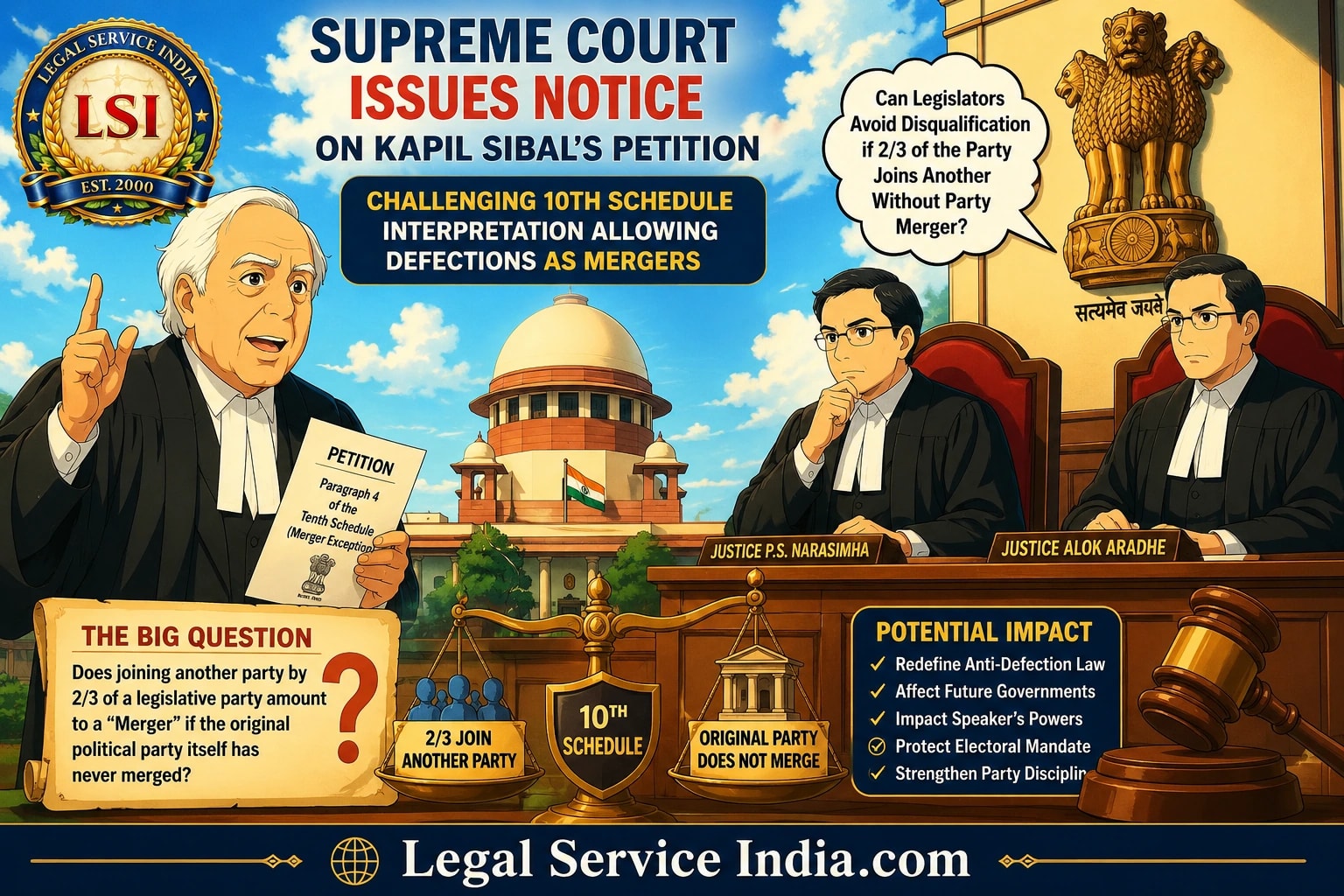 Supreme Court Examines Anti-Defection Law: Kapil Sibal Challenges 10th Schedule Merger Exception - Legal Service India - Articles